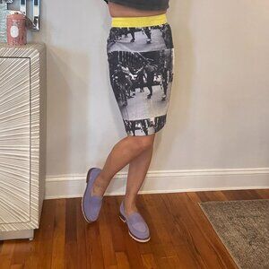 90's print Pencil skirt with cool B/W retro skate boarding photos